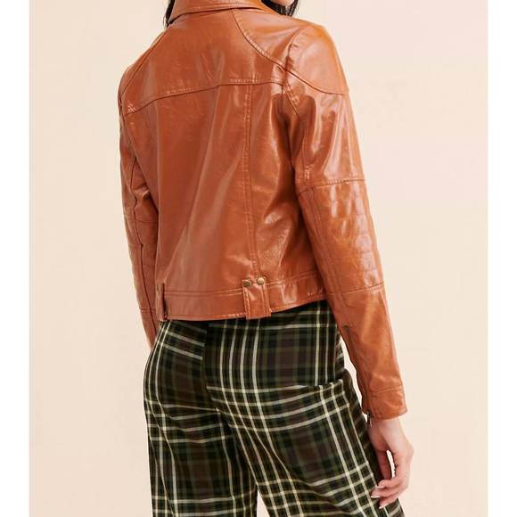 NEW FREE PEOPLE josie jacket cognac vegan in cognac - Picture 2 of 2